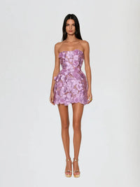 Galina Strapless Flower Embroidered Mini Dress