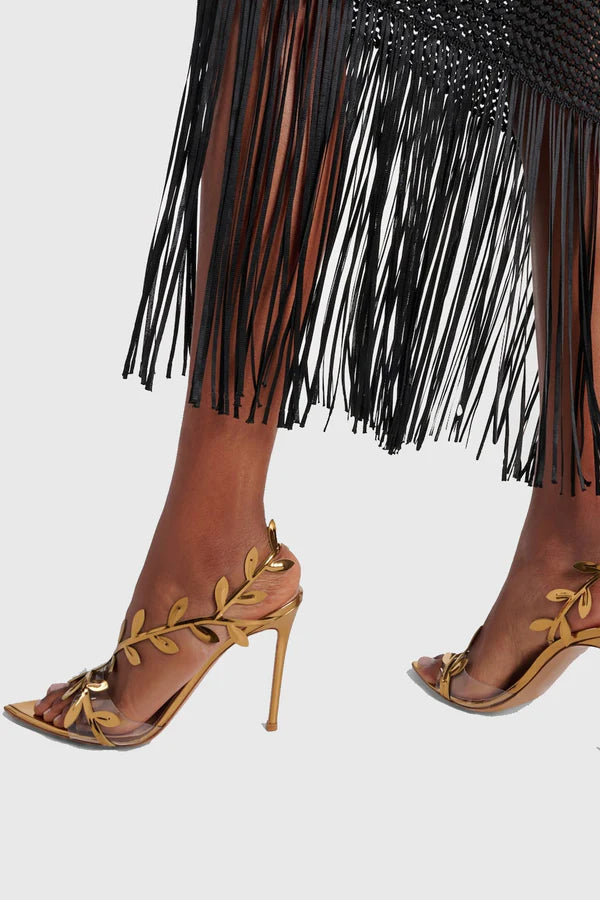 Ophelia Mirrored Leaf Embellished Slingback Sandals