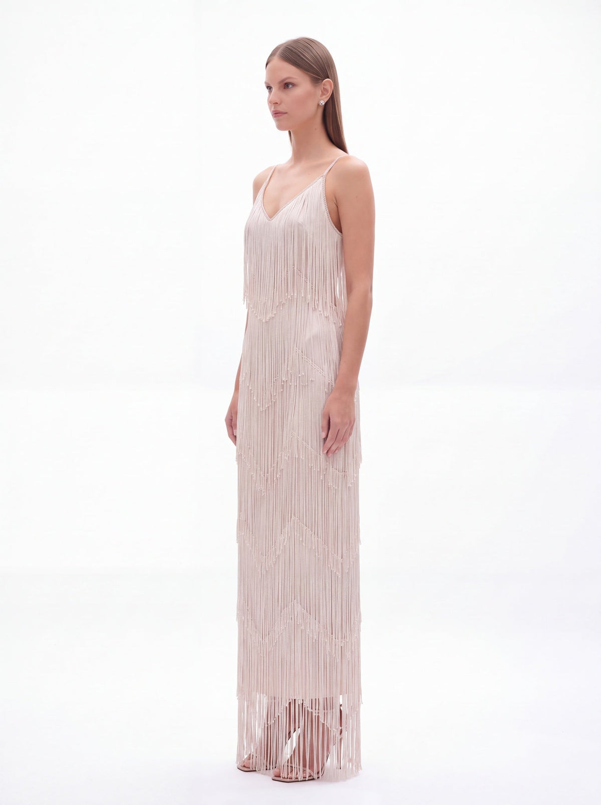 Adeline Classic Contour V Neck Layered Fringe Bandage Maxi Dress - Livetta
