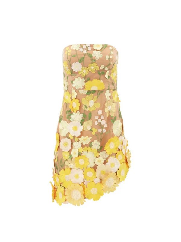 Delilah Strapless Embroidered Flower Mini Dress - Livetta