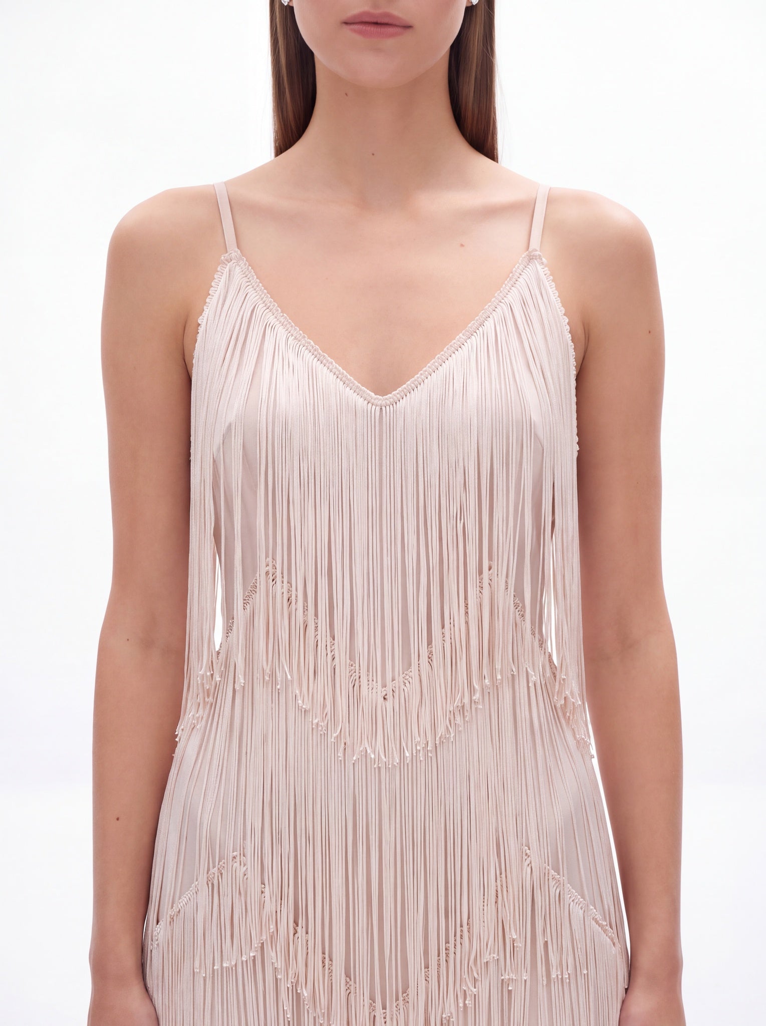 Adeline Classic Contour V Neck Layered Fringe Bandage Maxi Dress