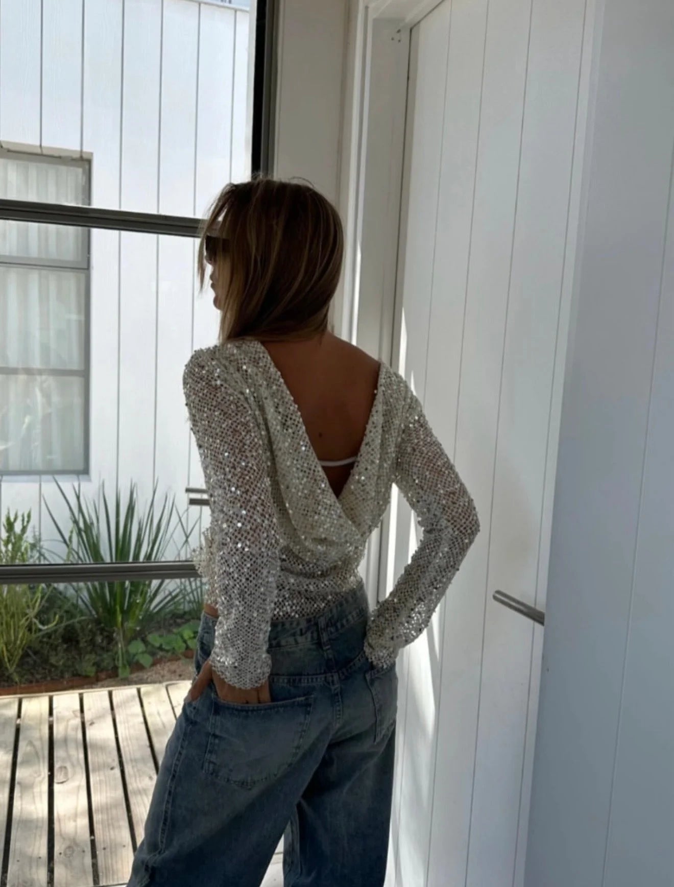 Gracie Open - Back Sequin Mesh Crop Top - Livetta