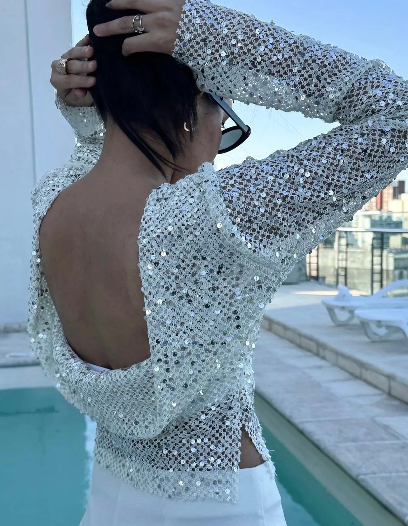 Gracie Open - Back Sequin Mesh Crop Top - Livetta