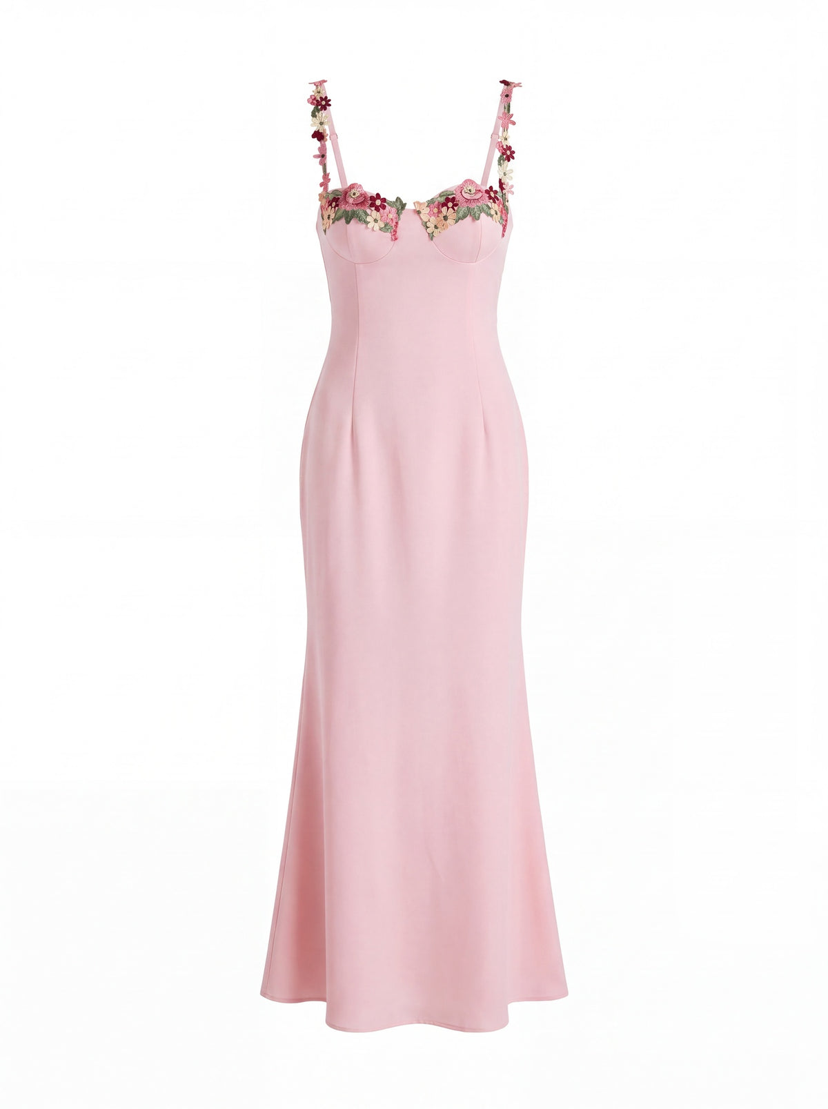 Rosanne Flower Embroidered Halter Maxi Dress