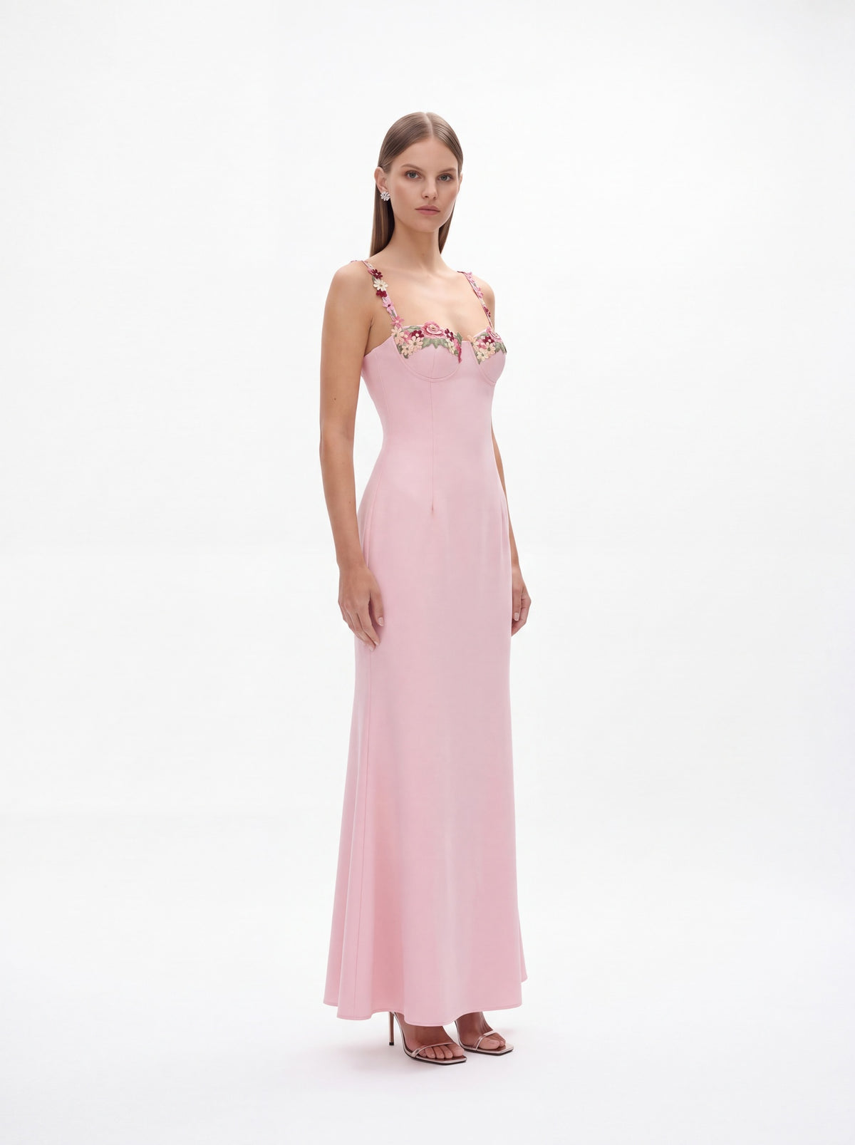 Rosanne Flower Embroidered Halter Maxi Dress