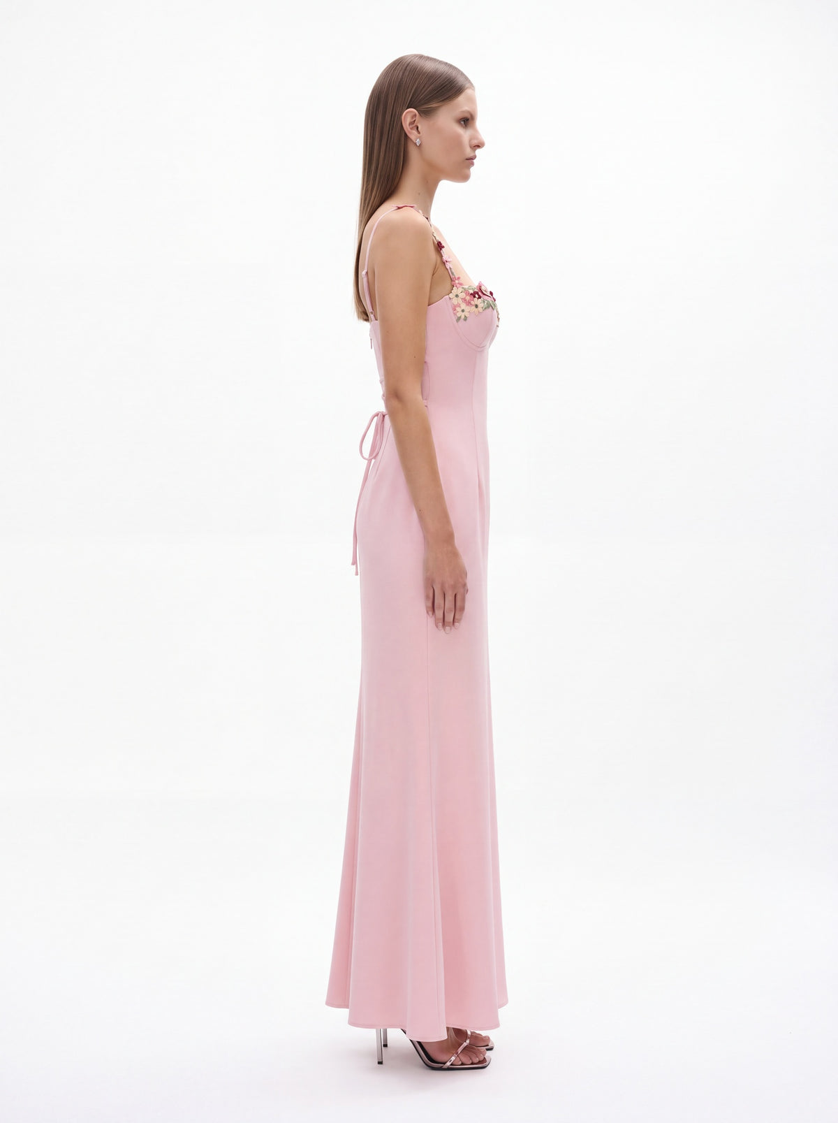Rosanne Flower Embroidered Halter Maxi Dress