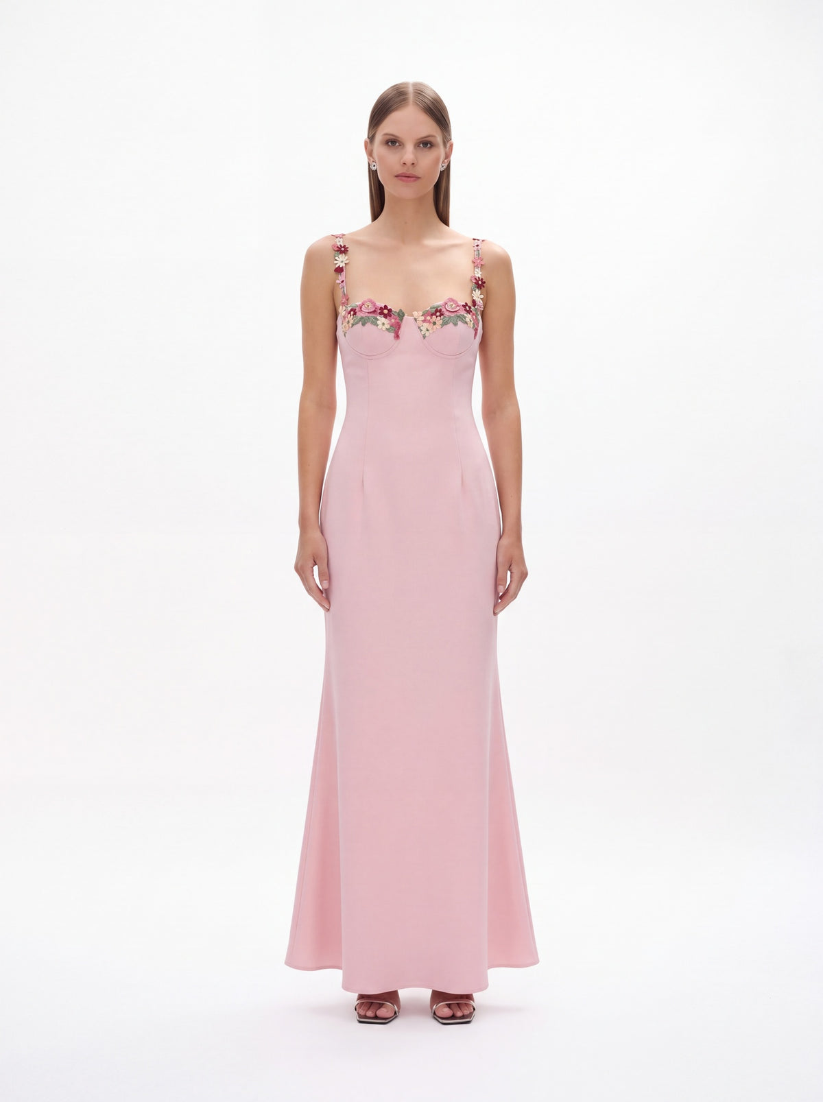 Rosanne Flower Embroidered Halter Maxi Dress