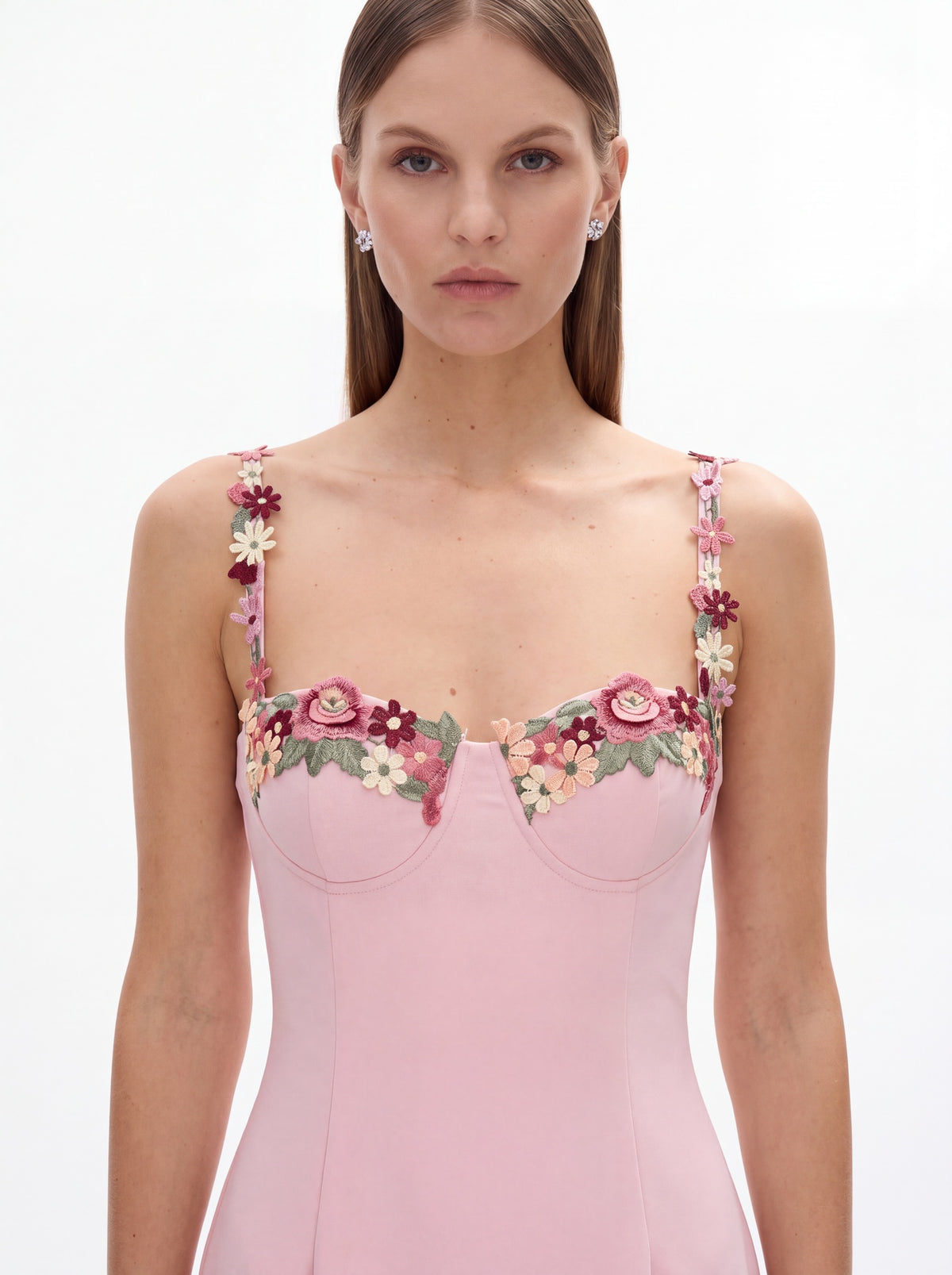 Rosanne Flower Embroidered Halter Maxi Dress