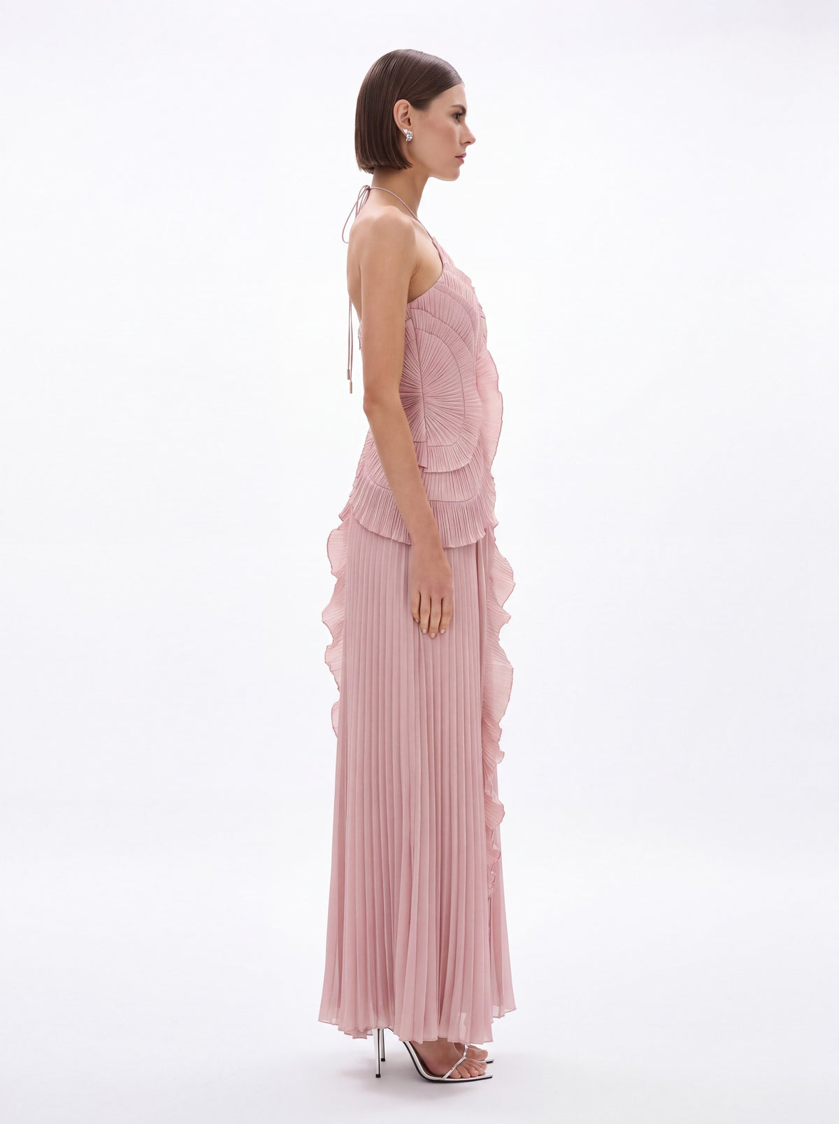 Vera Asymmetric Pleated Halterneck Maxi Dress
