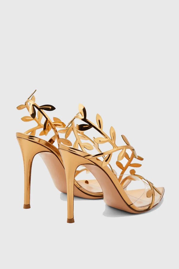 Ophelia Mirrored Leaf Embellished Slingback Sandals - Livetta