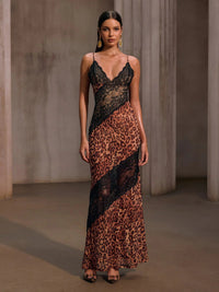 Rochelle Spaghetti Lace Leopard Maxi Dress - Livetta