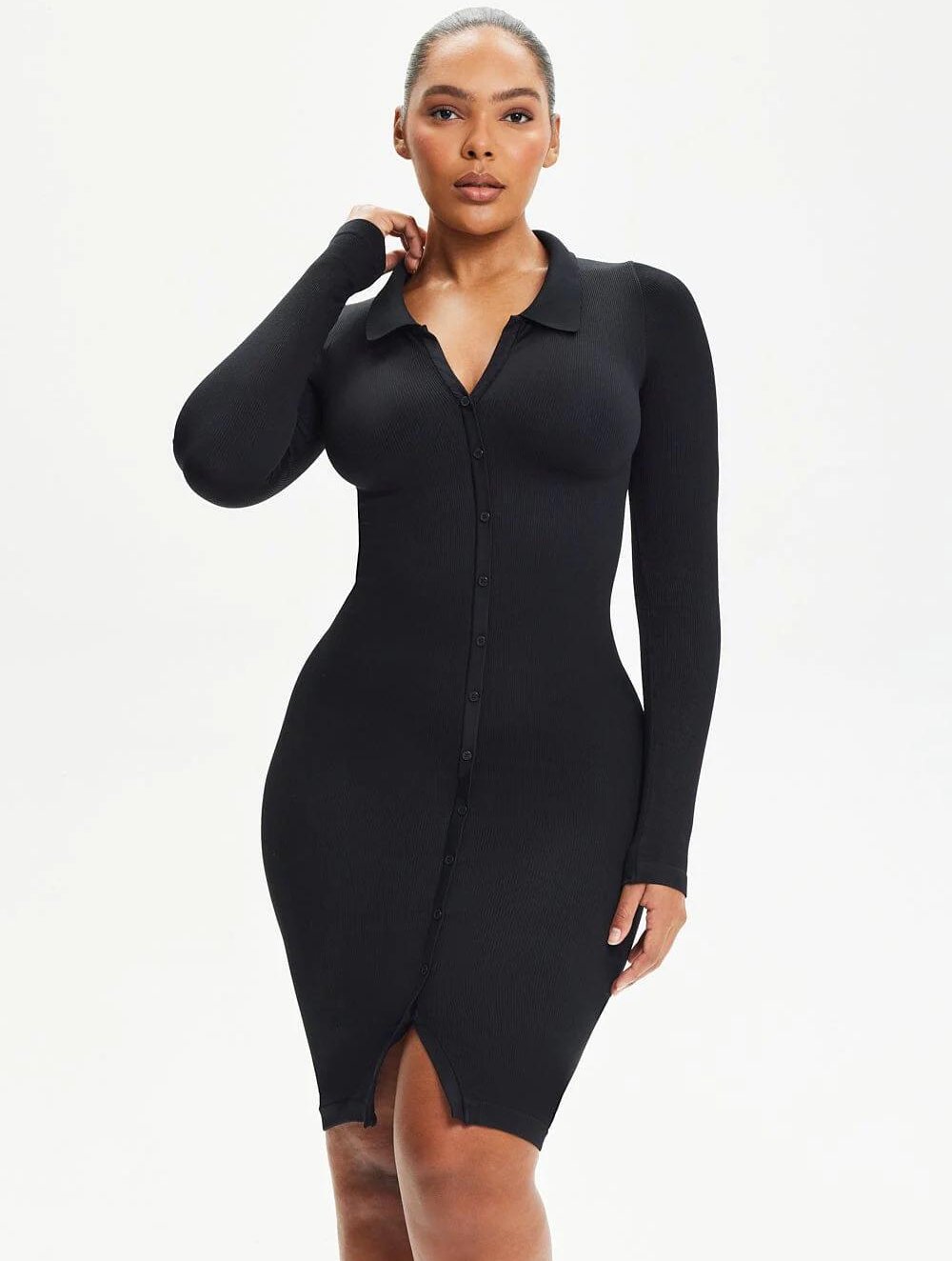 Shapewear Front Button Collar Dress - GetLivetta