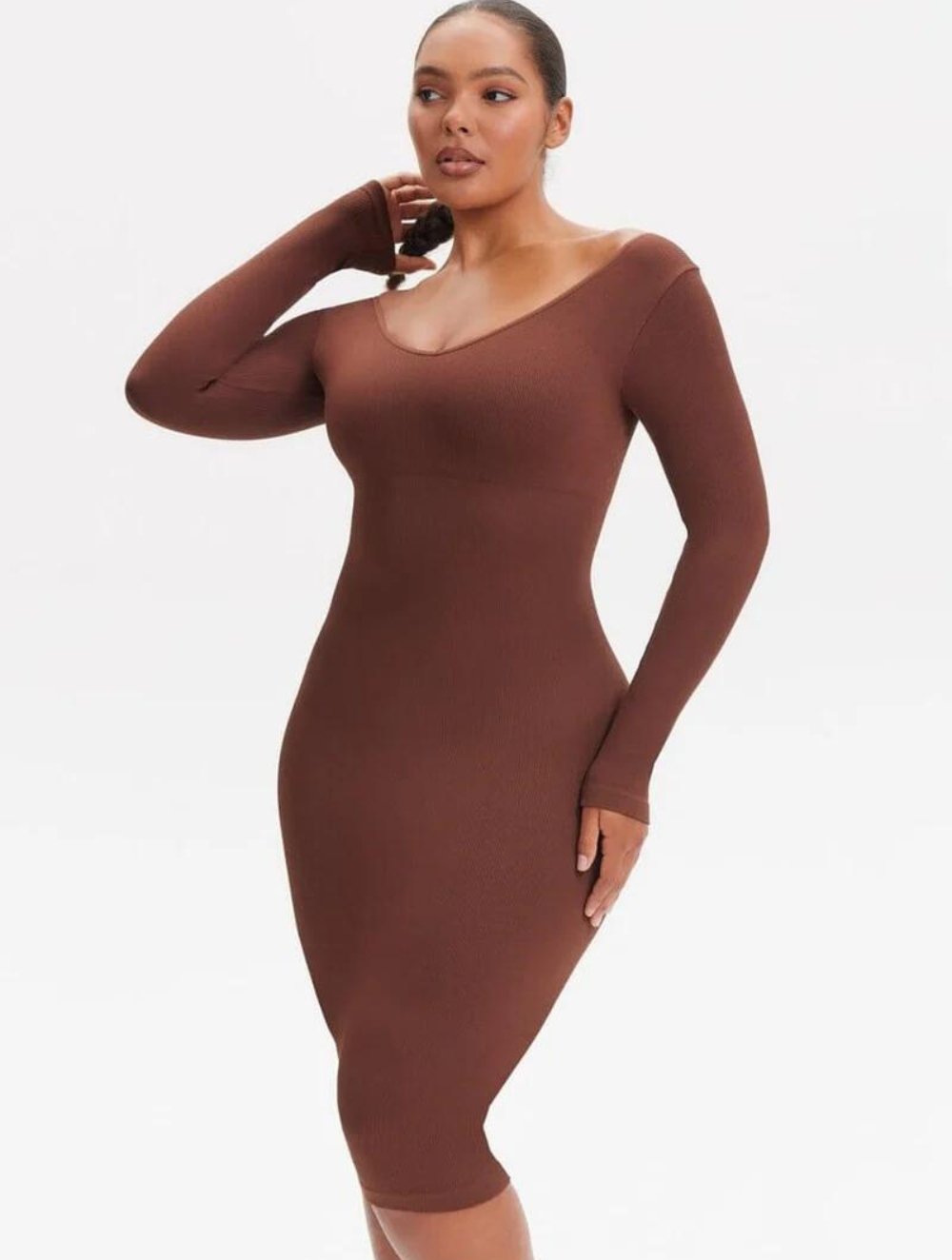 Shapewear V-Neck Long Sleeve Dress - GetLivetta