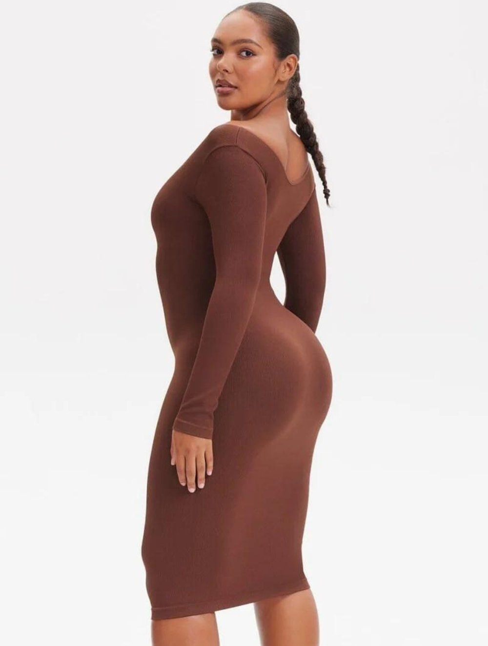 Shapewear V-Neck Long Sleeve Dress - GetLivetta