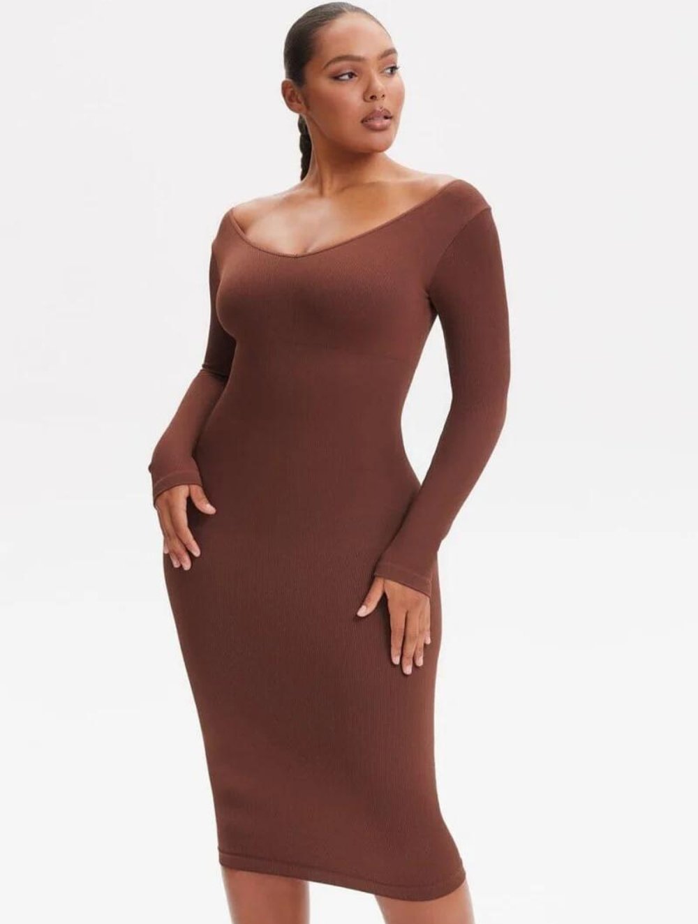 Shapewear V-Neck Long Sleeve Dress - GetLivetta