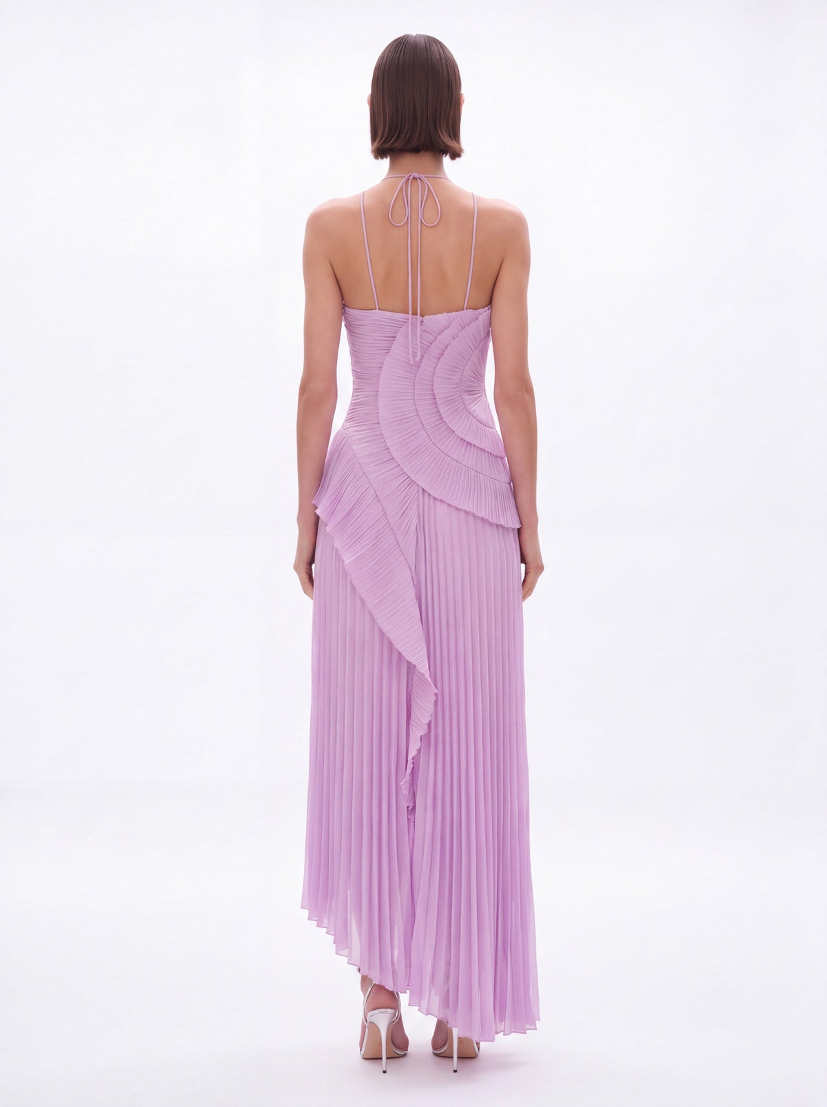 Vera Asymmetric Pleated Halterneck Maxi Dress - Livetta