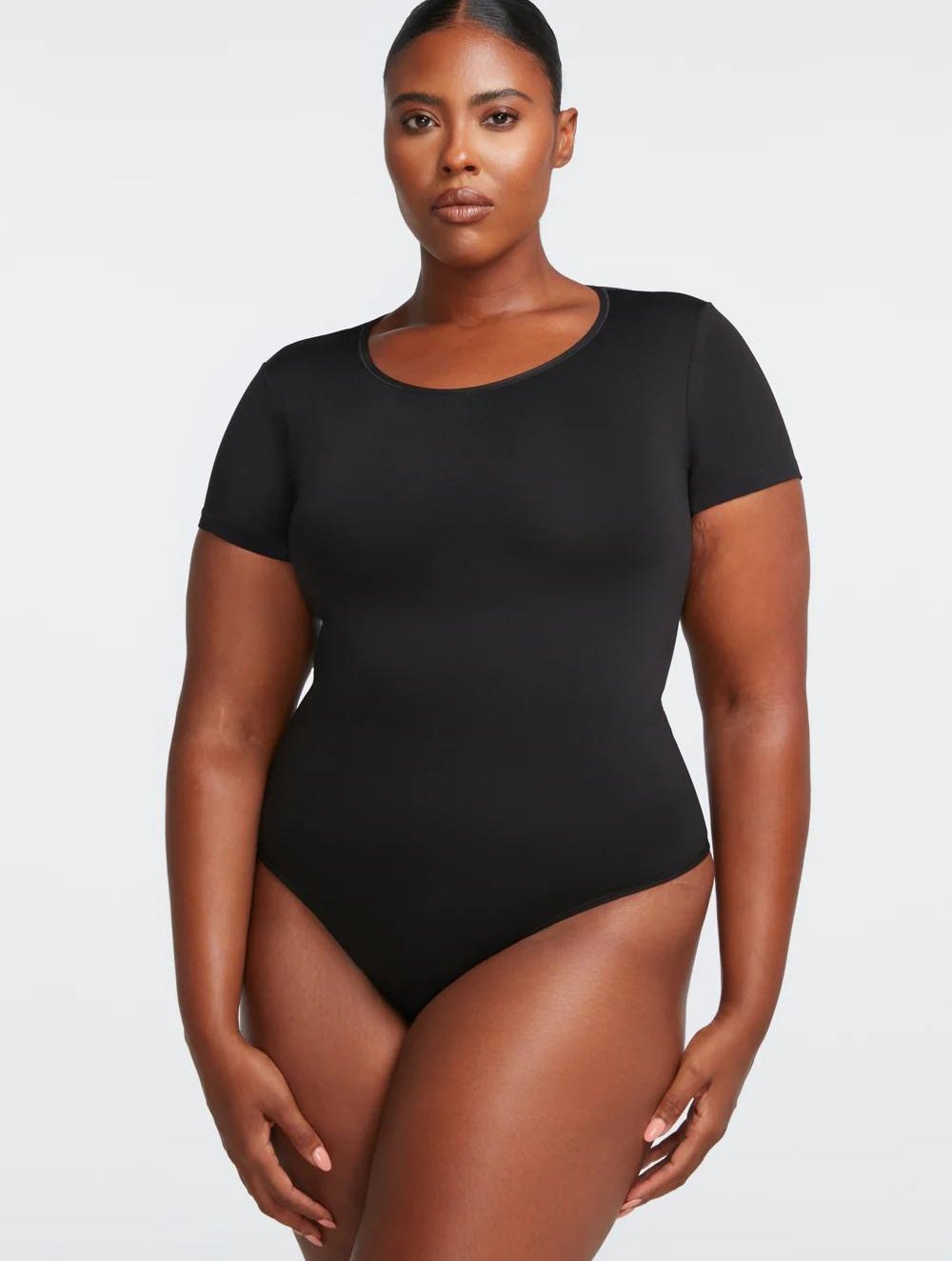 Short-sleeved Thong Bodysuit - Black - Ladies