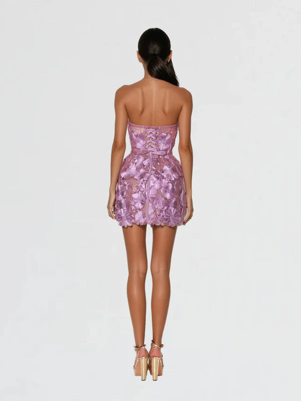 Galina Strapless Flower Embroidered Mini Dress