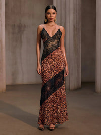 Rochelle Spaghetti Lace Leopard Maxi Dress