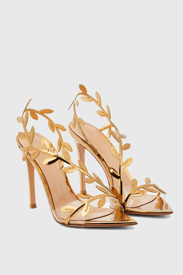 Ophelia Mirrored Leaf Embellished Slingback Sandals