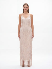 Adeline Classic Contour V Neck Layered Fringe Bandage Maxi Dress - Livetta