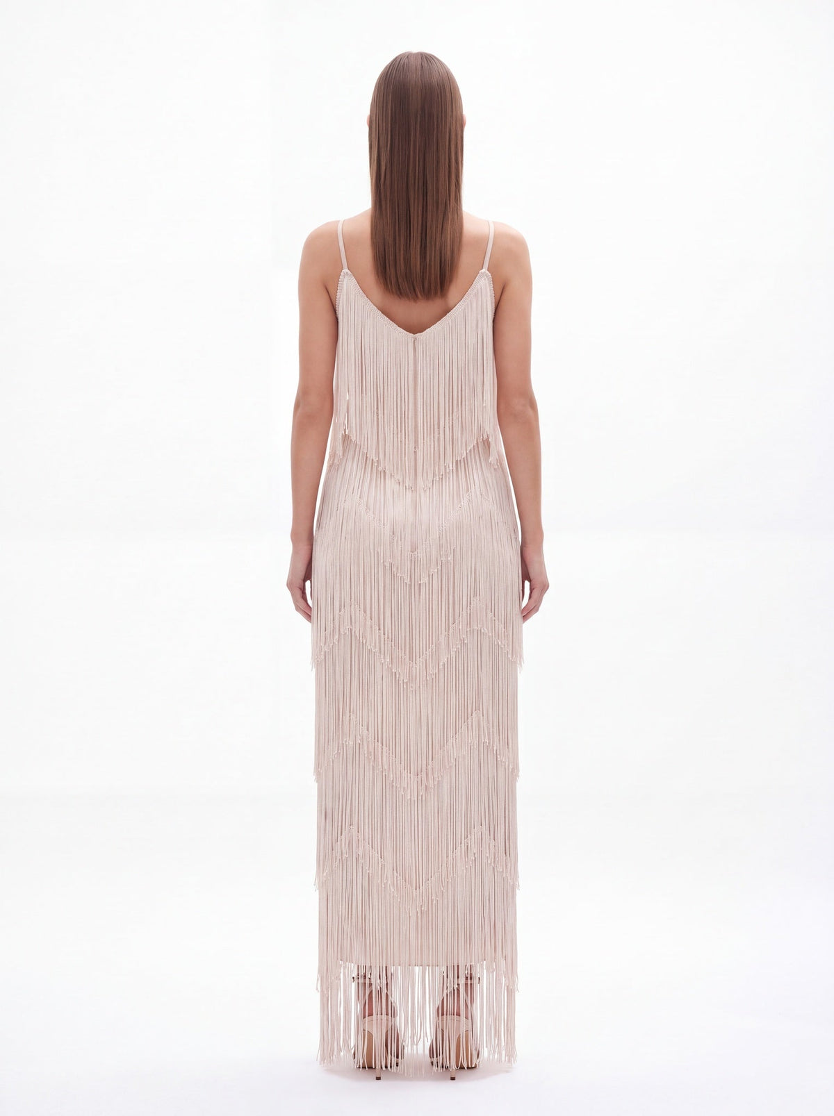Adeline Classic Contour V Neck Layered Fringe Bandage Maxi Dress - Livetta