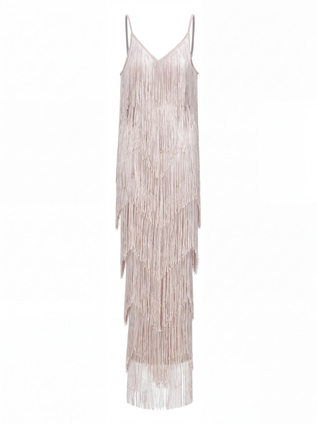 Adeline Classic Contour V Neck Layered Fringe Bandage Maxi Dress - Livetta