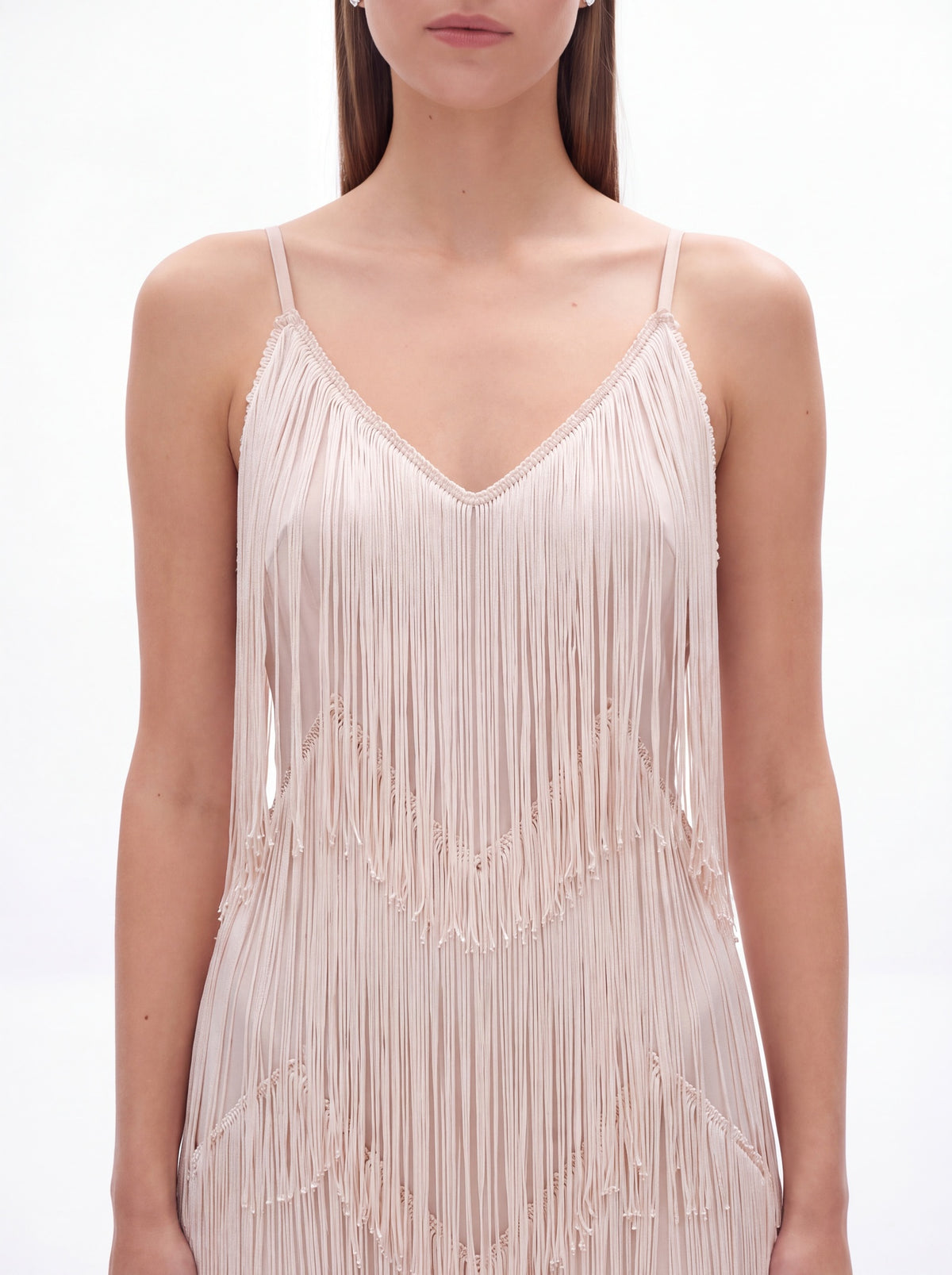 Adeline Classic Contour V Neck Layered Fringe Bandage Maxi Dress