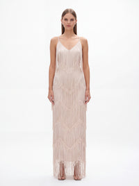 Adeline Classic Contour V Neck Layered Fringe Bandage Maxi Dress