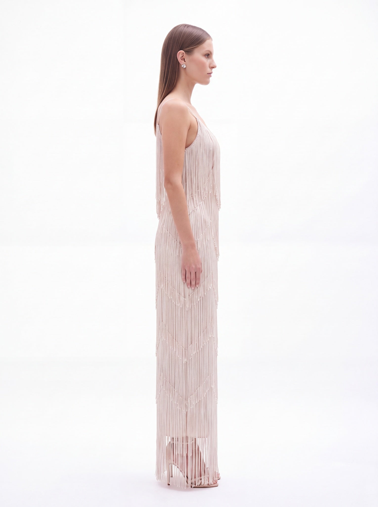 Adeline Classic Contour V Neck Layered Fringe Bandage Maxi Dress