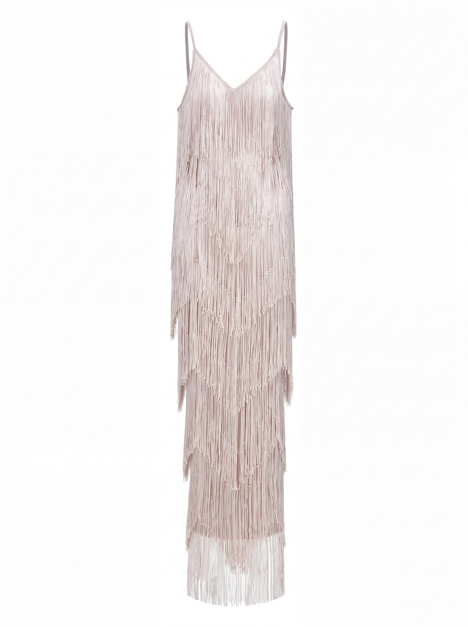 Adeline Classic Contour V Neck Layered Fringe Bandage Maxi Dress