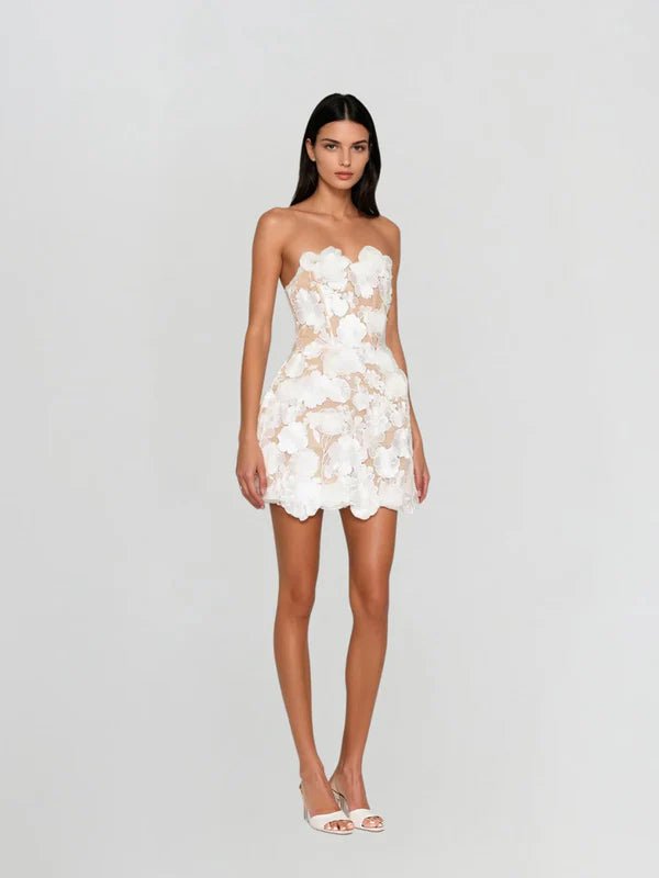 Galina Strapless Flower Embroidered Mini Dress - Livetta