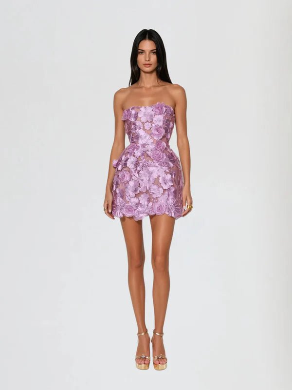Galina Strapless Flower Embroidered Mini Dress - Livetta