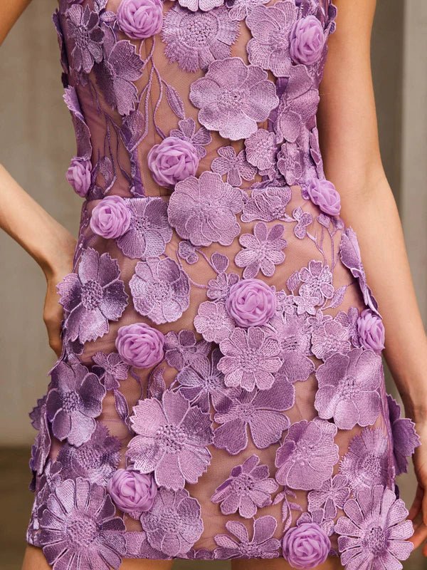 Galina Strapless Flower Embroidered Mini Dress - Livetta