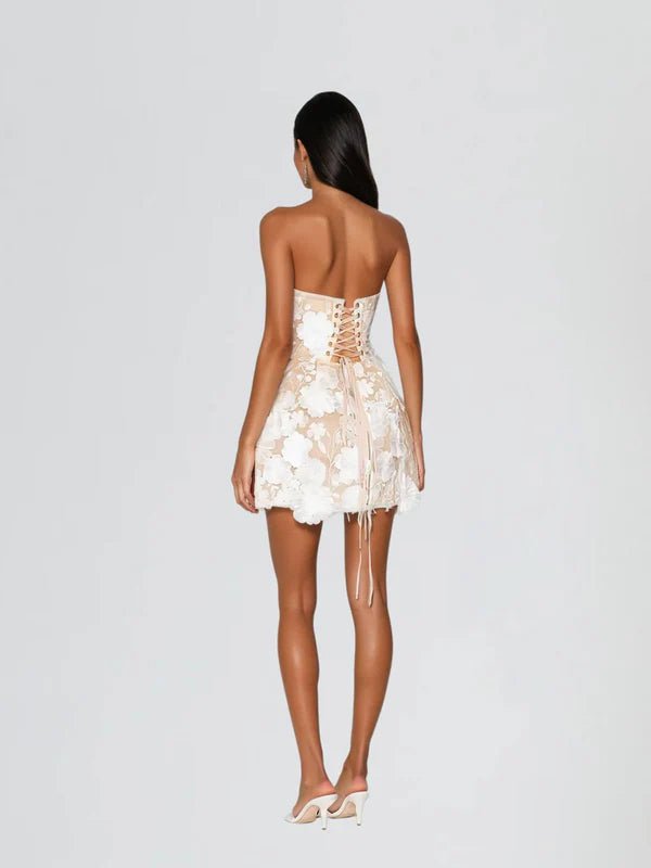 Galina Strapless Flower Embroidered Mini Dress - Livetta