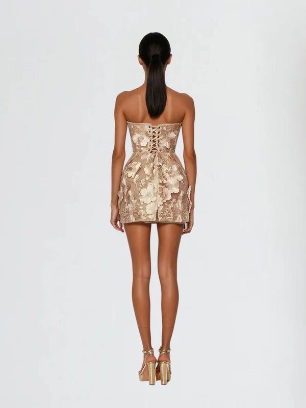 Galina Strapless Flower Embroidered Mini Dress - Livetta