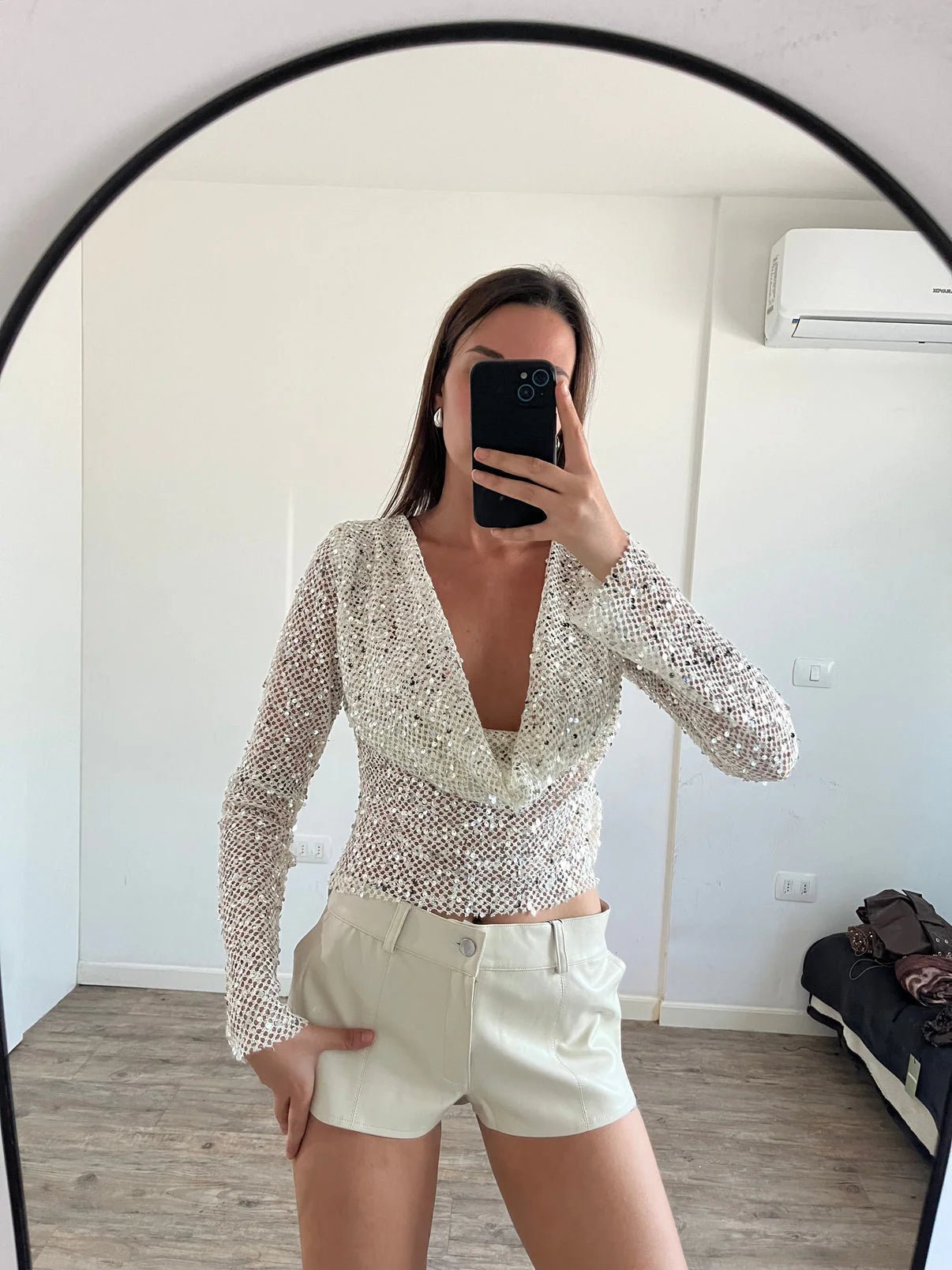 Gracie Open - Back Sequin Mesh Crop Top - Livetta