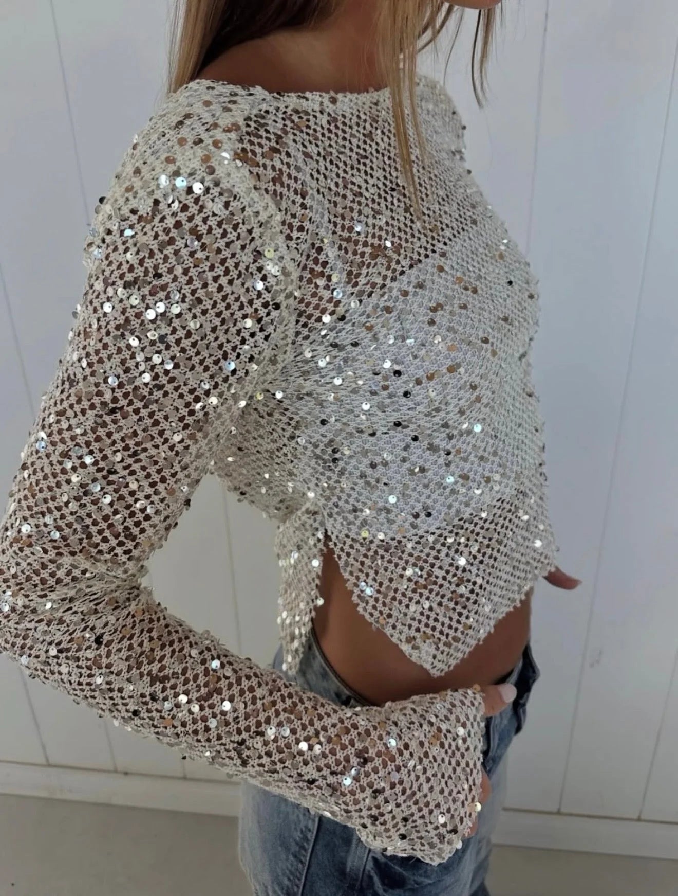 Gracie Open - Back Sequin Mesh Crop Top - Livetta