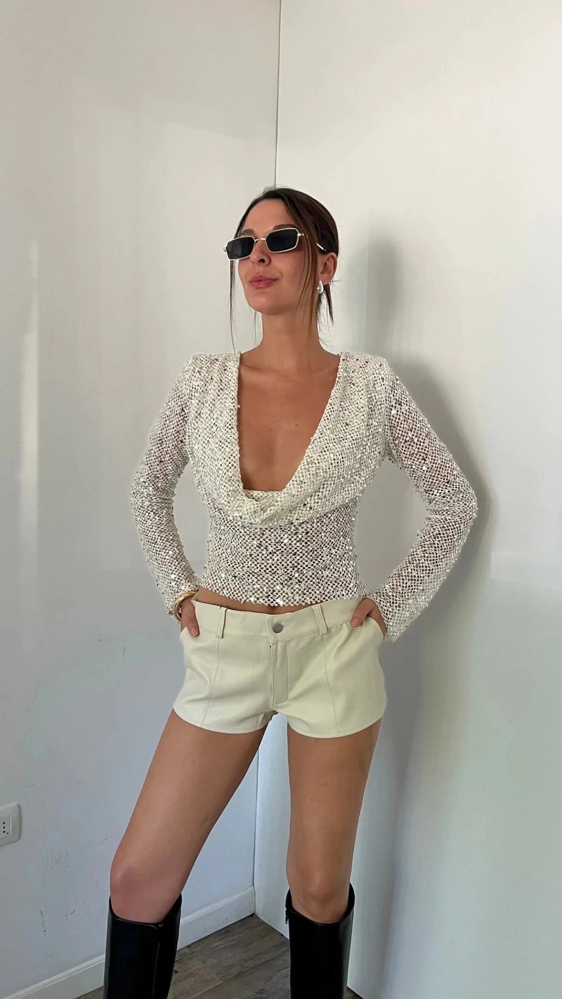 Gracie Open - Back Sequin Mesh Crop Top - Livetta