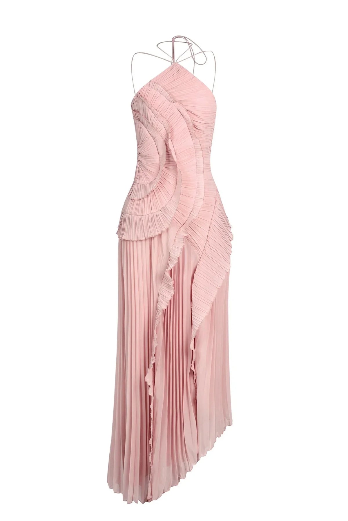 Vera Asymmetric Pleated Halterneck Maxi Dress