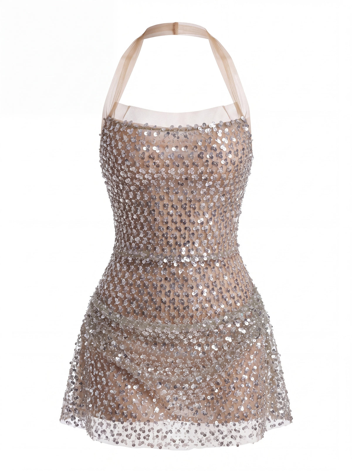 Cypress Glamorous Contour Halter Sequin Sheer Mini Dress