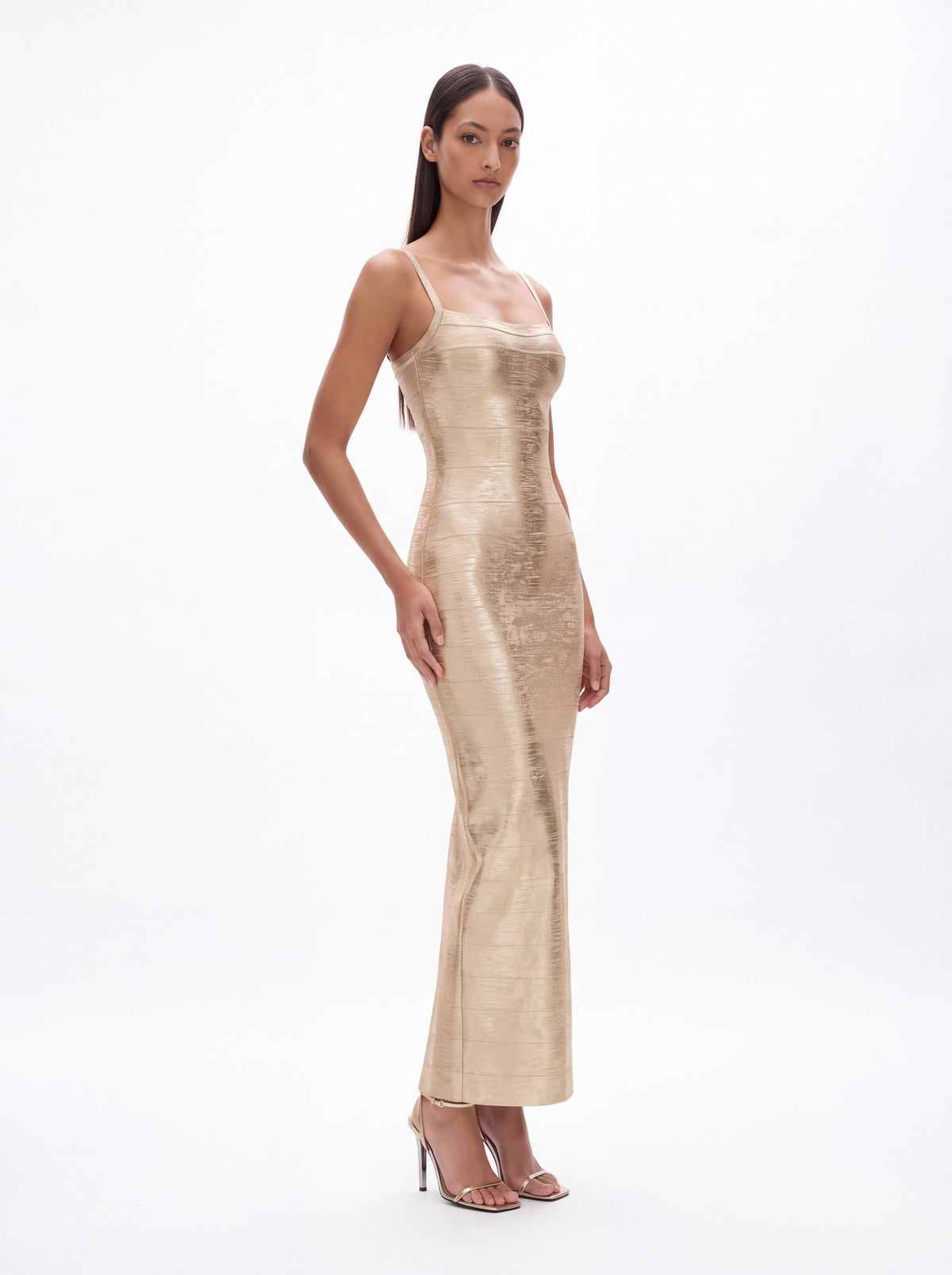 Lucinda Classic Contour Metallic Bandage Maxi Dress