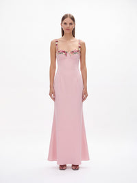 Rosanne Flower Embroidered Halter Maxi Dress