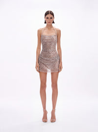 Cypress Glamorous Contour Halter Sequin Sheer Mini Dress