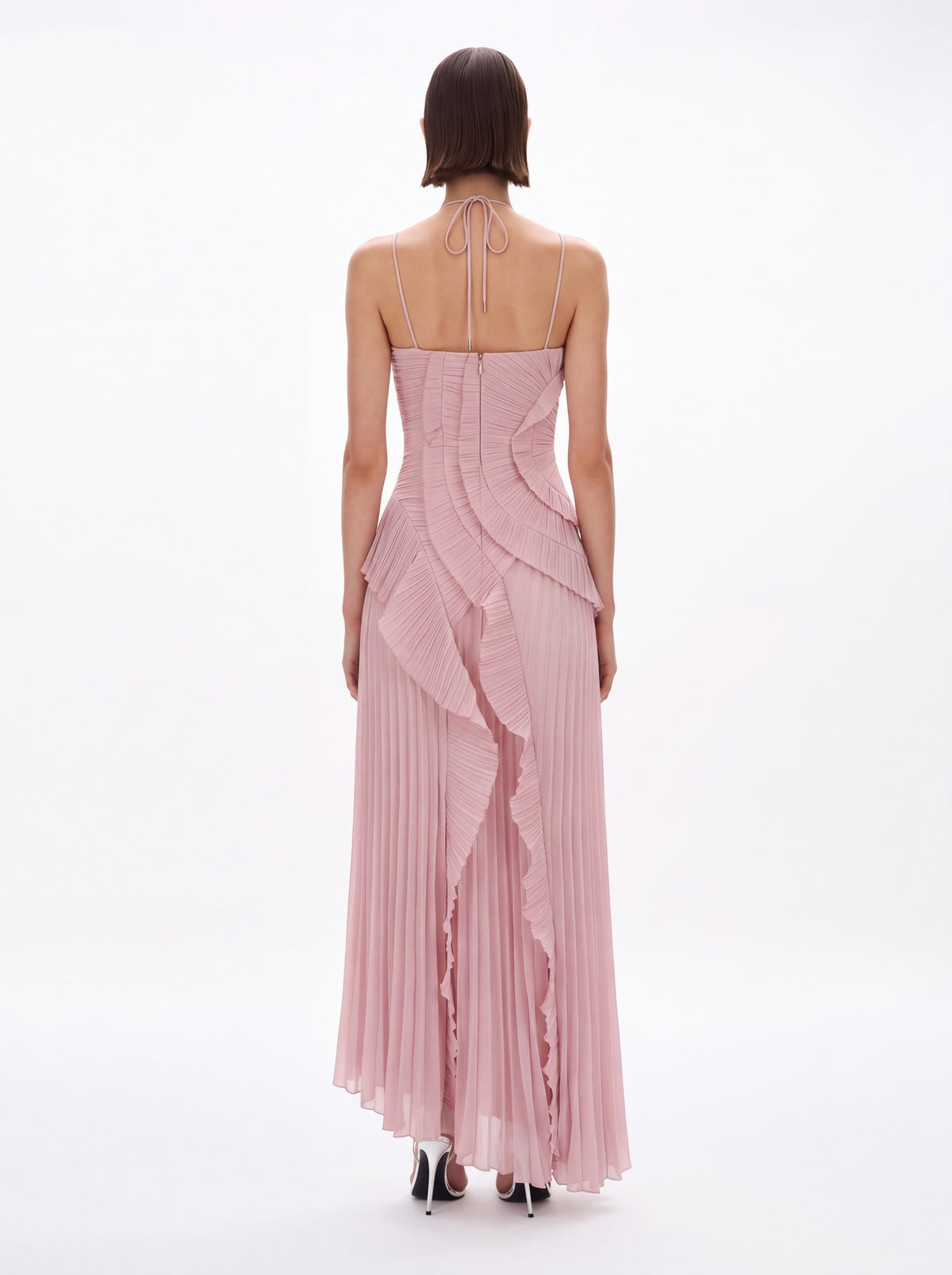 Vera Asymmetric Pleated Halterneck Maxi Dress