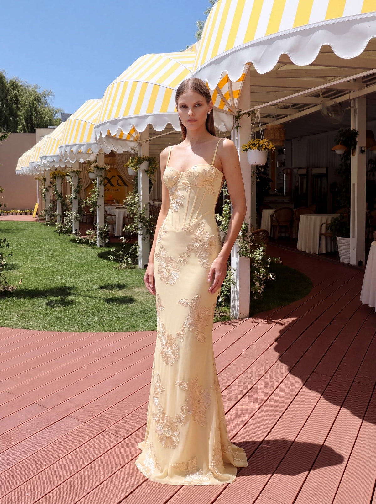 Jessica Floral Appliqué Corset Maxi Dress - Livetta