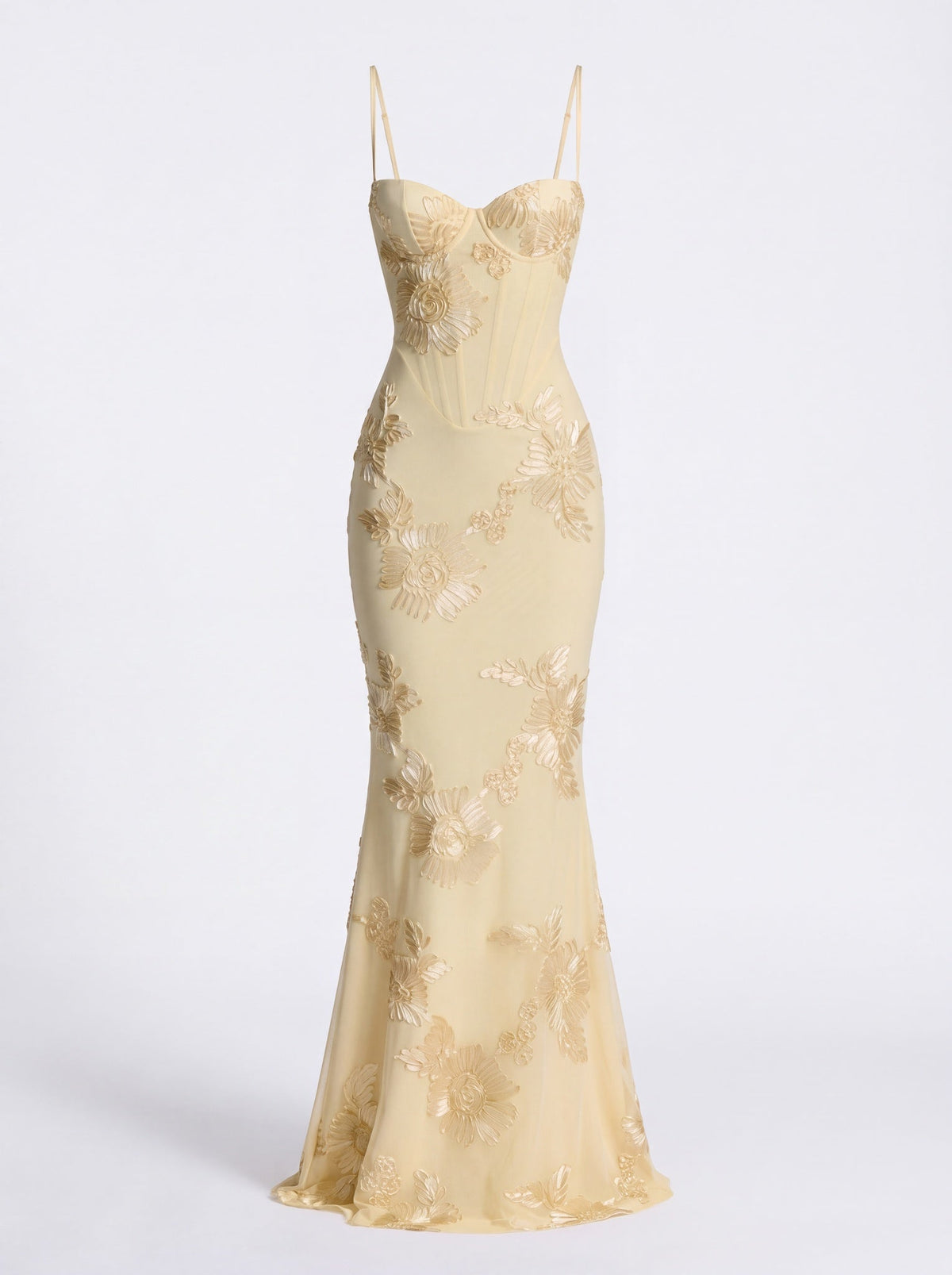Jessica Floral Appliqué Corset Maxi Dress - Livetta
