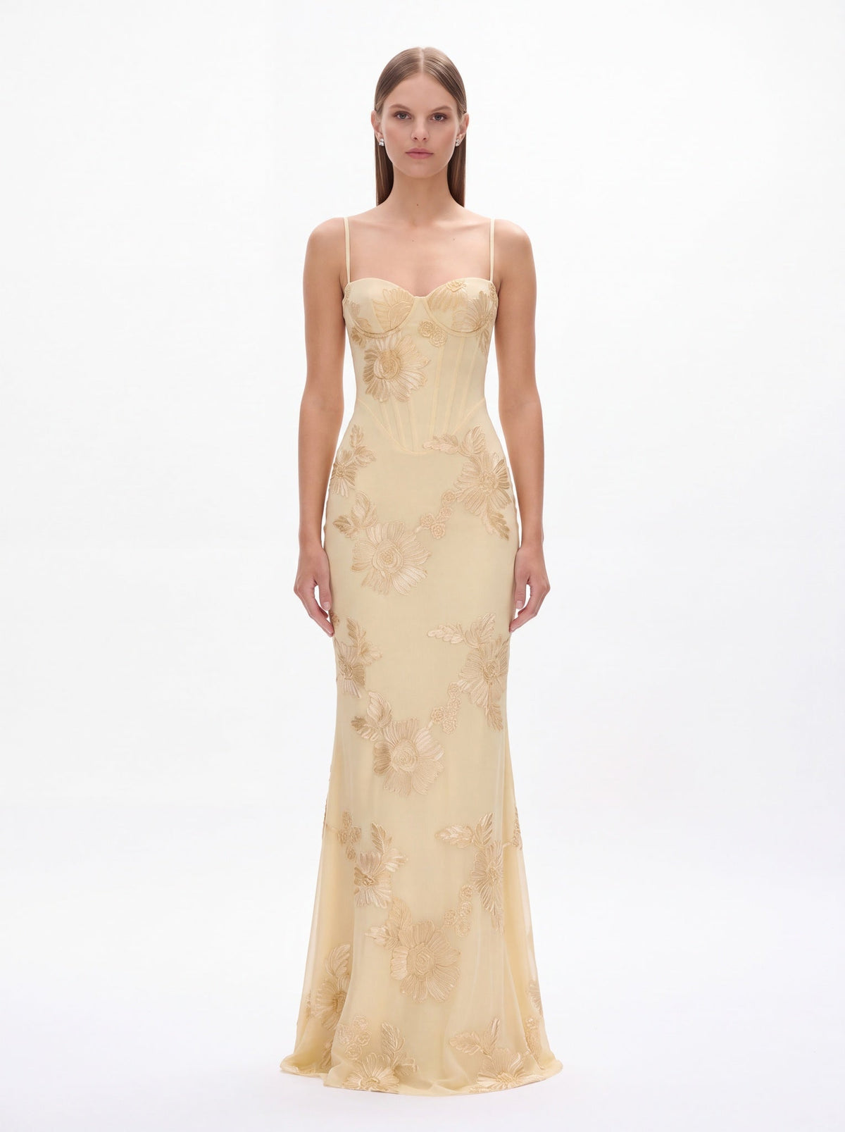Jessica Floral Appliqué Corset Maxi Dress - Livetta