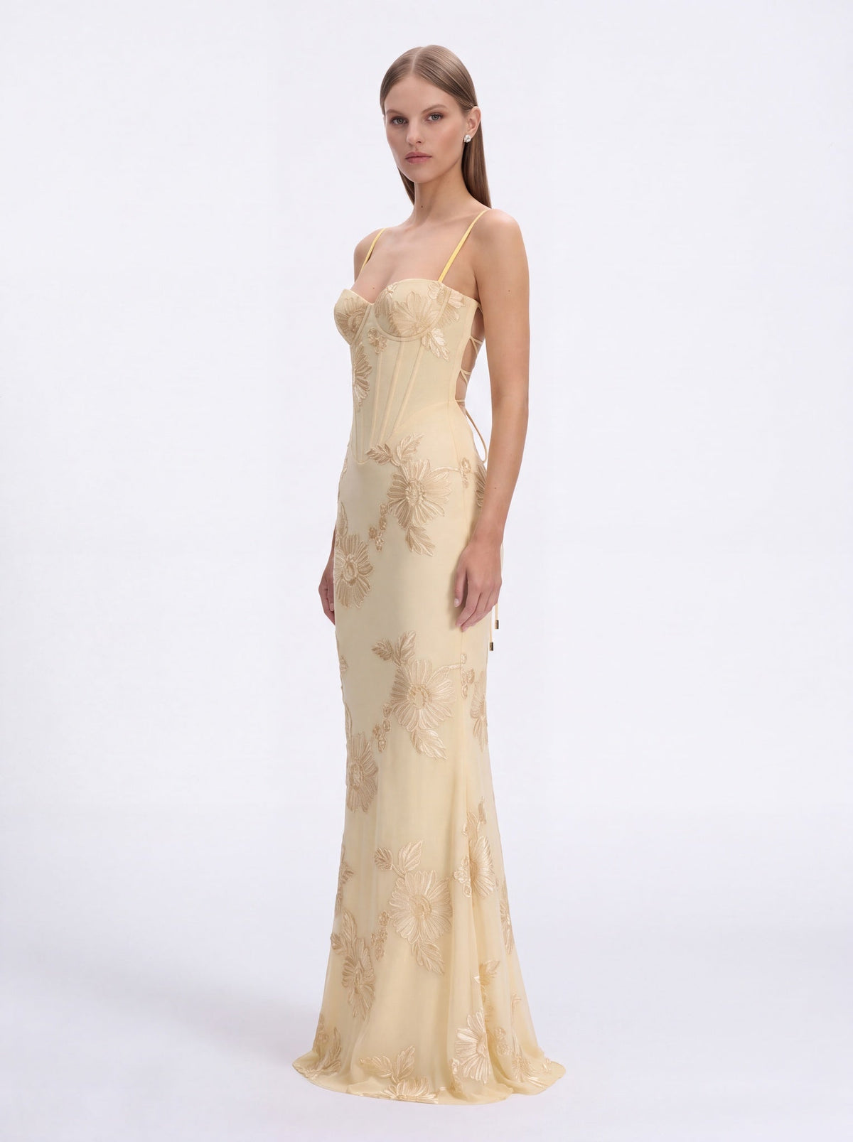 Jessica Floral Appliqué Corset Maxi Dress - Livetta