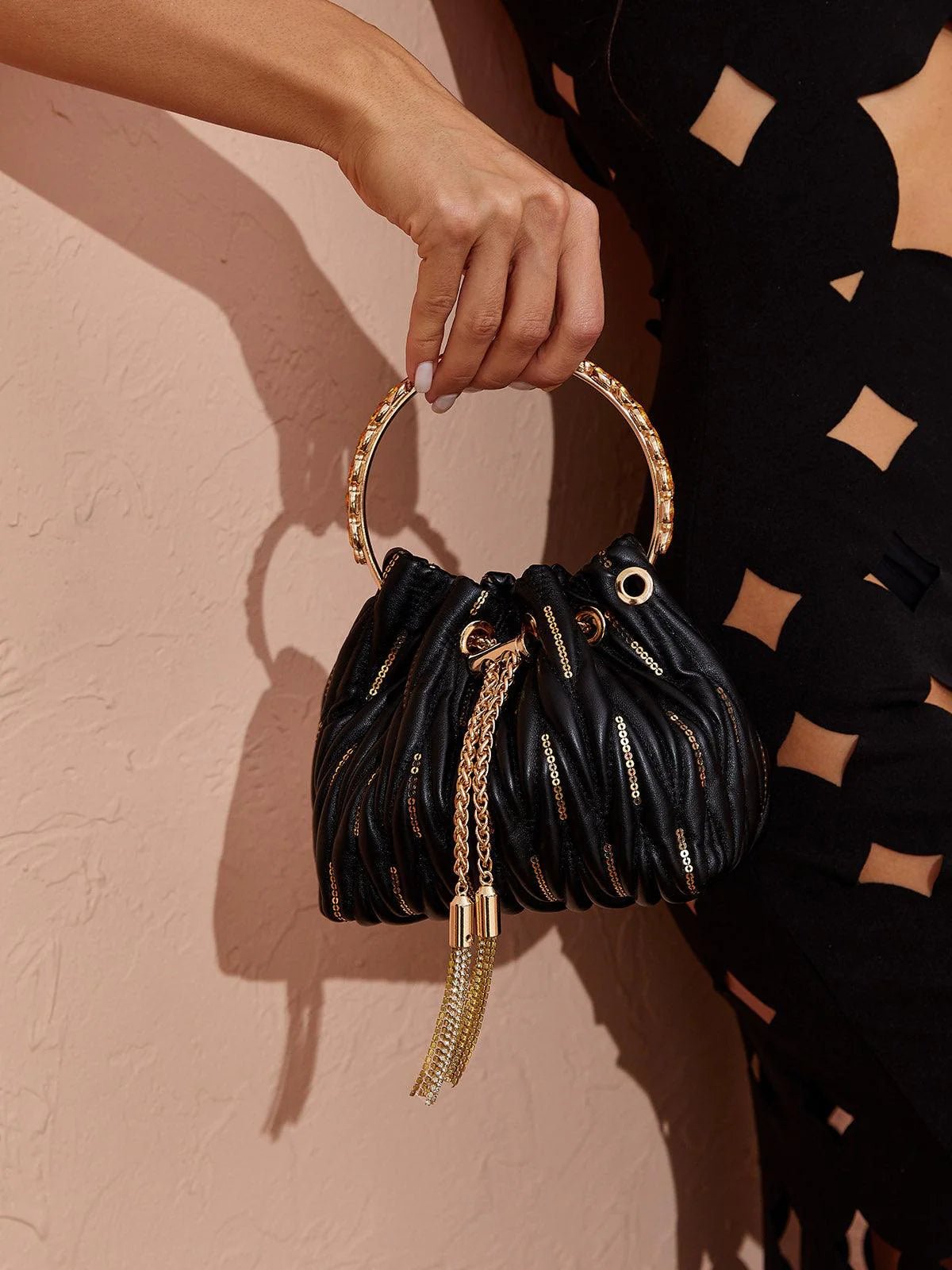 Mel Crystal Embellished Bucket Bag - Livetta